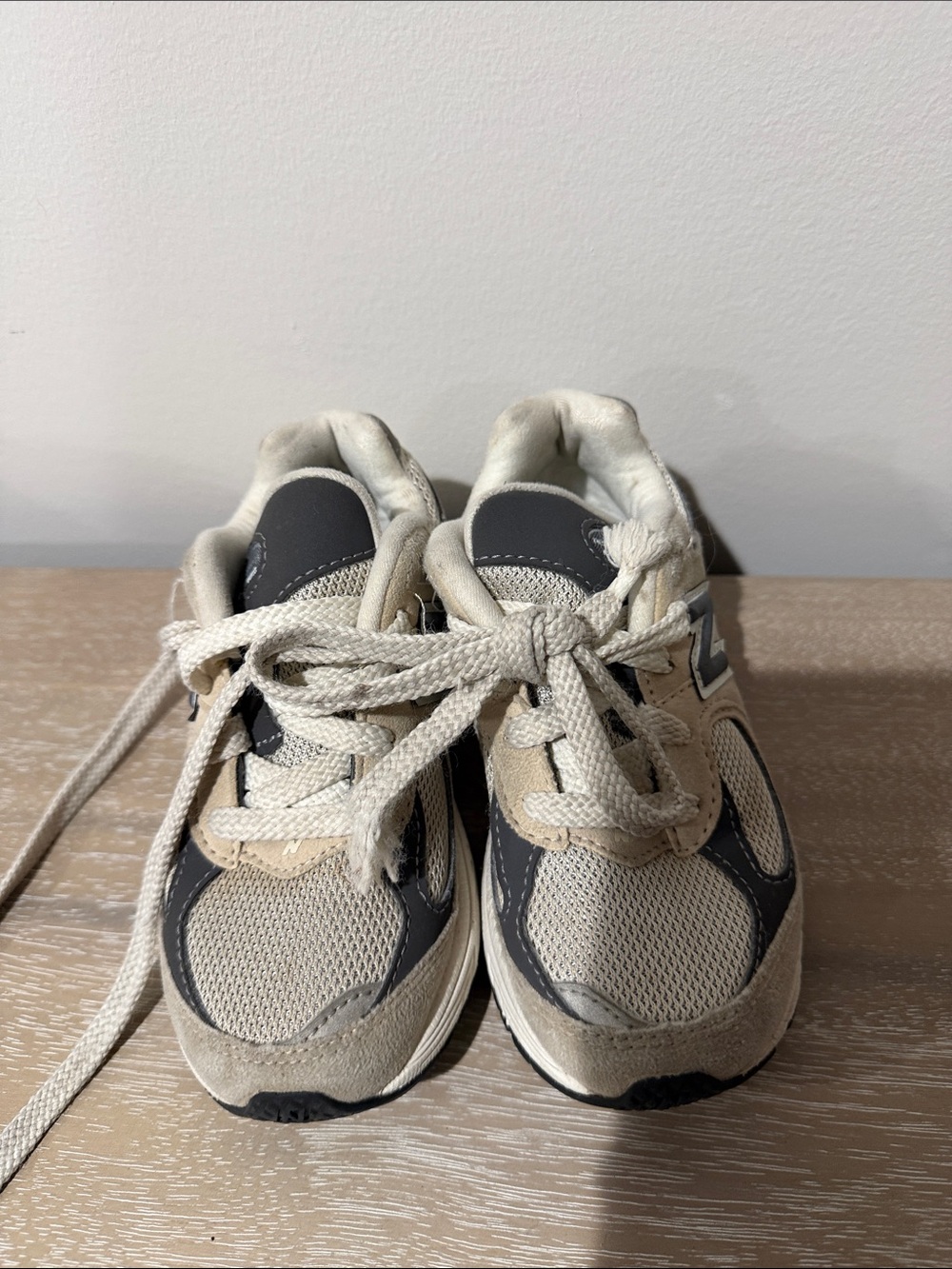New Balance Kids Beige and Gray Mesh Sneakers